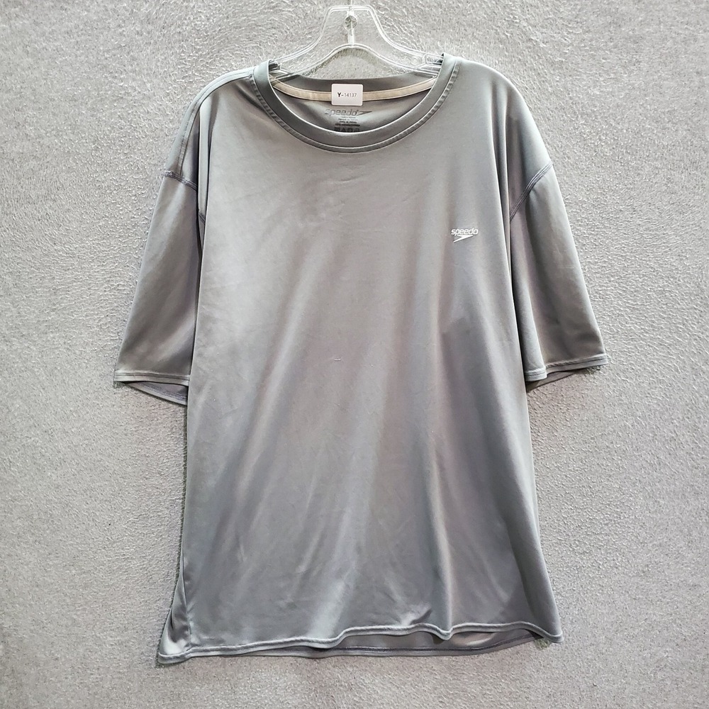 Speedo Men Activewear Top 2XL Gray Logo Block The Burn UPF 50+ Tee